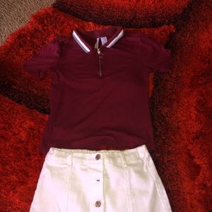 WHITE SKIRT & RED SHIRT .